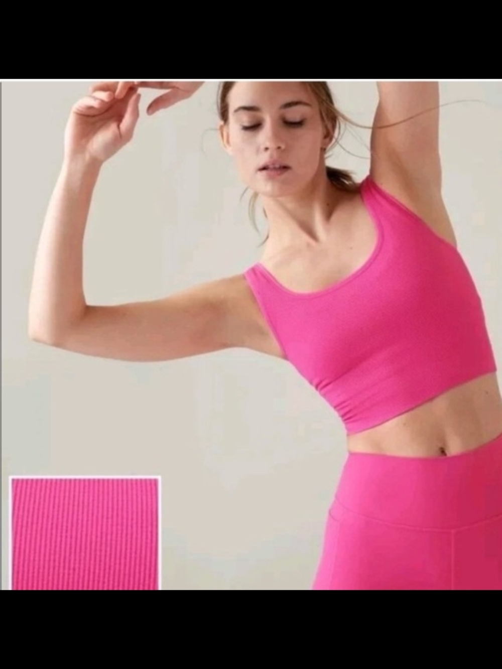 NWT Athleta Fuschia  Pink Aurora Scoop Crop Tank  Sz Small Ribbed Workout Top